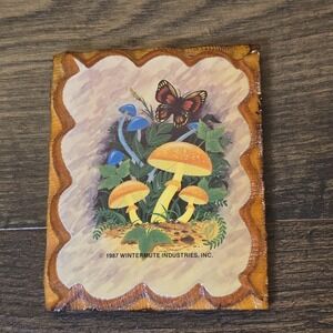 Vintage Mushroom Butterfly Wood Wall Plaque 4x3.25 Kitsch 80s Cottagecore Decor